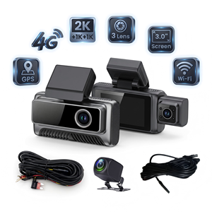 Cámara para Auto 4G Lista para Enviar, con 3 Cámaras 2K Duales 1080P, Transmisión en Vivo, Control Remoto, GPS, WiFi, BSD, ADAS, Grabador de Caja Negra - Product Image 1