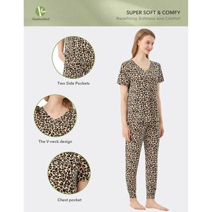 Pyjama pour femmes BambooBud, haut à manches courtes, pantalon de jogging, vêtements de nuit en viscose de bambou avec poche, tailles S à XXL - Product Image 2
