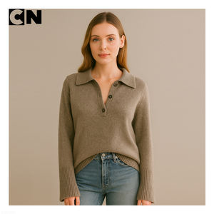 GRS Certificación Cachemira Fabricante Logotipo personalizado Mujeres Suelto Suave acanalado Polo Collar Cachemira Jersey Suéter para Base de lujo - Product Image 1
