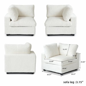 โซฟาผ้ากำมะหยี่สีขาว NOVA รุ่น Cloud สำหรับห้องนั่งเล่น รูปตัว L พร้อมออตโตมัน เฟอร์นิเจอร์บ้านแบบโมเดิร์น - Product Image 3