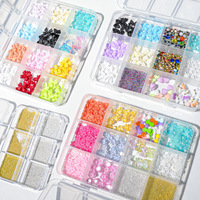 Hiasan kuku Resin bunga dasi kupu-kupu 3D, Set perhiasan seni kuku mutiara setengah bundar, dan berlian imitasi pipih untuk dekorasi DIY