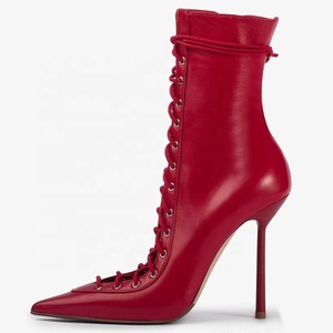 Bottes courtes sexy pour femme à lacets, style été, à talons aiguilles, avec découpes, talons fins, grande taille 44 - Product Image 1