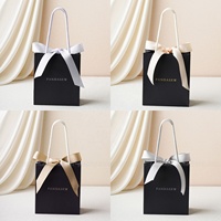 PandaSew Sacs en papier cadeau noir imprimé avec logo personnalisé avec corde ruban Sac en papier kraft avec poignée