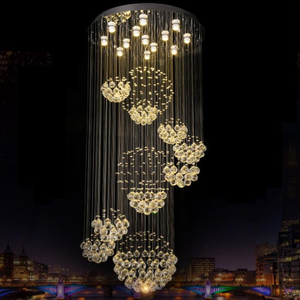 Lustre de plafond de salle de bal Goutte de pluie avec 11 sphères de cristal Pompon Perles de cristal Lustre décoratif Luminaires suspendus de salle - Product Image 1
