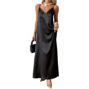 Women's Elegant Satin Slip <b>Dress</b> V Neck <b>Spaghetti</b> <b>Strap</b> Maxi Evening <b>Dress</b> Natural Waistline Comfortable Fit - Product Image 1