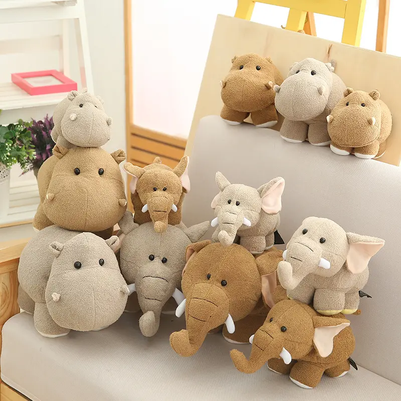 HUADA-Animal en peluche pour enfants, jouet doux, éléphant, Projection de dessin animé, hippopotame, peluche, bébé ours, avec musique