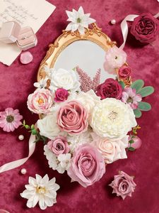 Caja de <span class=keywords><strong>Flores</strong></span> Artificiales, Rosas de Seda Blancas y Rosas, con Tallos, para Ramos de Novia, Arreglos Florales, Decoración del Hogar - Product Image 5