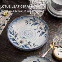 Bol de service rond en céramique profond, bleu et blanc, à motifs floraux peints à la main, style héritage OEM, pour la famille