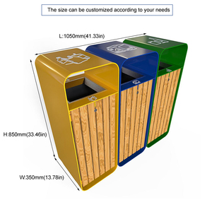 Poubelle de recyclage rectangulaire intelligente à 3 compartiments pour parc extérieur, en bois et métal, industrielle, <span class=keywords><strong>60</strong></span> <span class=keywords><strong>litres</strong></span> - Product Image 4