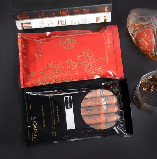 Customized Biodegradable Zip Lock Classic Style Cigar Packaging Bags 13*24*24CM 5ct Capacity Digital Printed Three Side Seal