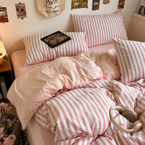Set Copripiumino a Righe per Ragazze Stile Europeo Coperta Singola in Tessuto Morbido Set Biancheria da Letto - Product Image 3