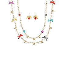 Ensemble de colliers superposés de Noël, boucles d'oreilles pendantes clochettes et nœuds, colliers, cadeaux pour filles, vente en gros, personnalisable