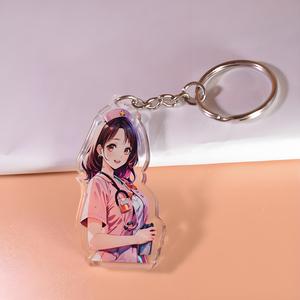 HanXin مخصص واضح الكرتون البلاستيك علامة ليزر الايبوكسي الملونة العصرية لطيف نمط أنيمي Keycharm