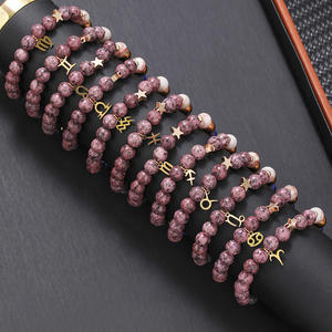 Pulsera de <span class=keywords><strong>Pareja</strong></span> con Colgante de Acero Inoxidable y Cuentas de Piedra de Lava y Ojo de Tigre Natural de los 12 Signos del Zodíaco, Regalo Personalizado al por Mayor <span class=keywords><strong>para</strong></span> Hombres y Mujeres - Product Image 1