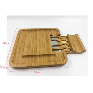 Bamboo <b>Cheese</b> Board <b>Set</b> With Drawer <b>Knife</b> Storage Cutting Chopping Board For Food Prep Durable Hand Wash Only - Product Image 2