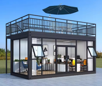 Maison conteneur démontable en kit avec mur vitré, maison de jardin, panneau sandwich, moderne, 20 pieds, deux étages, bureau et résidence