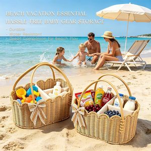 Cesta de mimbre premium en forma de abanico <span class=keywords><strong>para</strong></span> guardar pañales de bebé, con divisores extraíbles y lazo de regalo, <span class=keywords><strong>para</strong></span> almacenamiento de artículos de paternidad y habitación infantil - Product Image 4