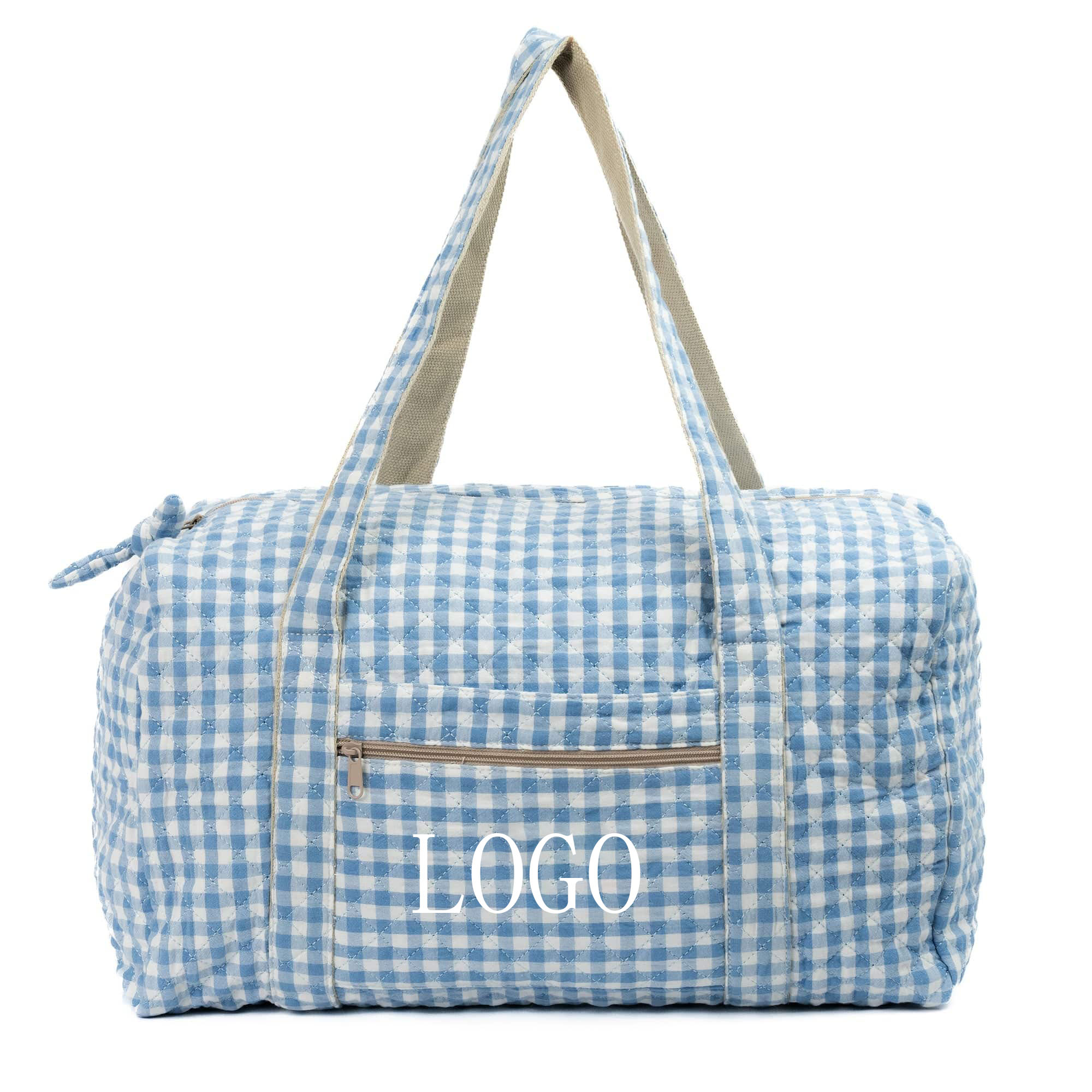 Custom-Blue Gingham Large Duffel Bag