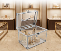 Boîte à cosmétiques portable de luxe en acrylique, transparente, avec organisateur en aluminium et étui de transport avec serrure