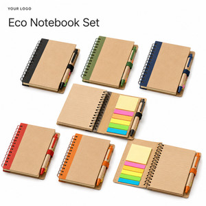 Custom Logo Eco-friendly Kraft Spiral <b>Notebook</b> with Pen and Sticky Notes <b>Set</b> A5 Hardcover Business Stationery Corporate Gift - Product Image 1