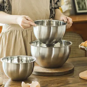 Espelho de cozinha de metal ecológico personalizado polido para cozinhar, assar, preparar, servir comida, tigela de salada em aço inoxidável