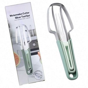 Stainless Steel Watermelon <b>Cutter</b> Slicer Tool with Non-slip Fork Fruit Kitchen Gadget with PP Material for Restaurant Bar KTV - Product Image 2