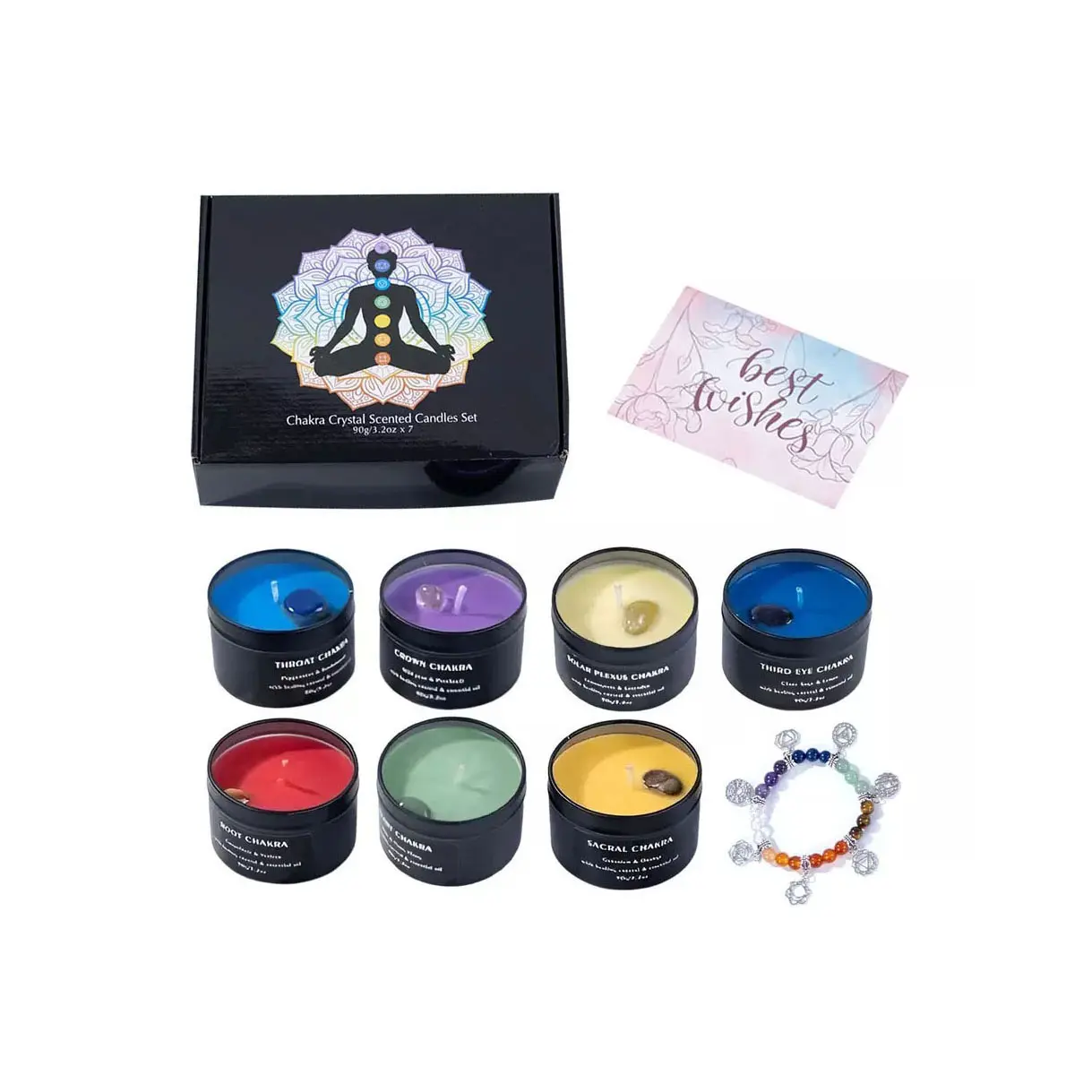 Bougie de Massage de luxe à sept Chakras, ensemble cadeau, cristaux de guérison, Bougie parfumée pour femmes, Yoga, Relaxation