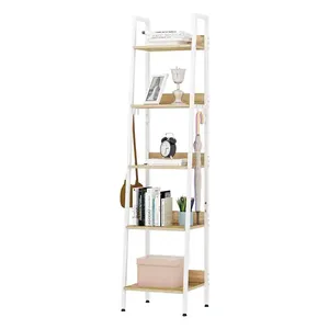 Estantería de almacenamiento de 5 <span class=keywords><strong>niveles</strong></span> con <span class=keywords><strong>4</strong></span> ganchos Estantería de estilo industrial Estantería de escalera estrecha Color blanco - Product Image 2