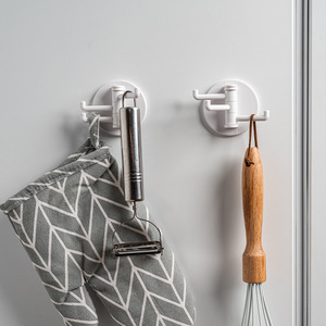 Adhesive Wall <b>Hooks</b> White Two Pack Round Punch Free Multi Functional Kitchen Bathroom Storage <b>Hook</b> - Product Image 4