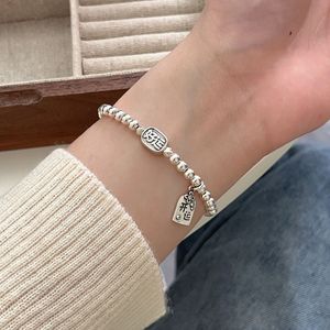 S925 Pure Silver <b>Beaded</b> <b>Bracelet</b> With Good Luck Charm Unisex Everyday Wear - Product Image 1