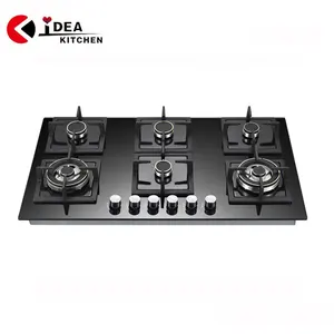 Top Cooktop kompor Gas 6 ", kompor Gas dapur dengan sertifikat CE, peralatan memasak kaca antigores 900 mm