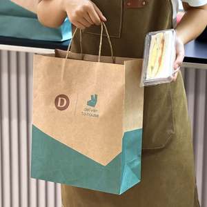 Bolsas de Papel Kraft Premium para Comida para Llevar de Restaurantes, Bolsas de Regalo para Pizza Recicladas con Asas y Logotipo Personalizado al por Mayor, Laminadas - Product Image 5