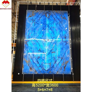 Revestimiento de Pared de Mármol Azul Translúcido Tipo Book Match, Losas de Piedra de Ónix Azul para Exteriores Retroiluminadas - Product Image 1