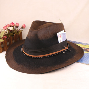 <span class=keywords><strong>Sombrero</strong></span> Fedora Rústico <span class=keywords><strong>de</strong></span> Alta Calidad Color Carbón con Banda Adornada con Cuentas y Pluma Vintage, Estilo Business - Product Image 6
