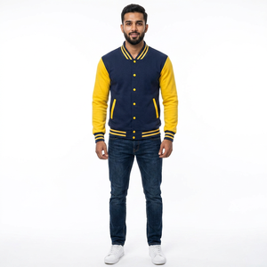 FINER THREADS Custom Luxury Men's <b>Leather</b> Varsity Bomber Jacket with Genuine <b>Leather</b> Sleeves Covered Button Closure Winter Ready - Product Image 1