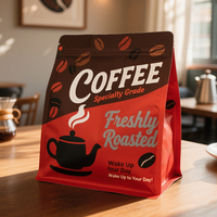 Petite quantité, impression personnalisée, sachet de café à fond plat, refermable avec fermeture éclair, 250g, 500g, 1kg, pour grains de café