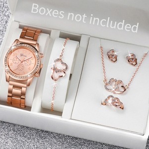 Wholesale Fashion Quartz Luxury Necklace Bracelet Rings Earrings Rhinestone Diamond Watches Heart Shape Jewelry Set for Women