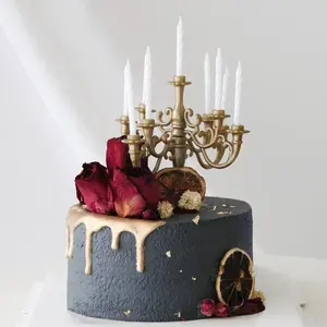 Vela de pastel de feliz cumpleaños, candelabro de plástico creativo para fiesta de aniversario de boda, velas de cera de parafina