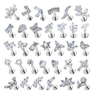 1 шт. ASTM F136, титановые 16 г, инкрустация с внутренней резьбой из циркона, лабирет, плоская спина, спираль, трагус, луна, крест, серьги, пирсинг, ювелирные изделия - Product Image 1