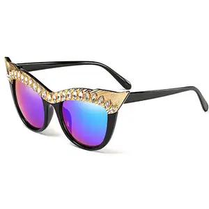 Studded fashion luxury rhinestone diamond cat eye sunglasses frame