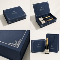 Boîte cadeau personnalisée à double bouteille de champagne avec fermeture magnétique, emballage rigide en papier pour deux bouteilles de vin mousseux, vente en gros