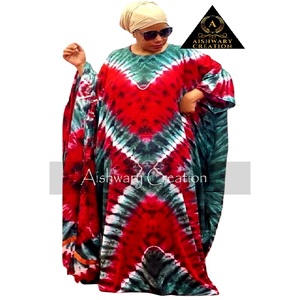 Wholesale Indian Rayon Handmade Tie Dye Printed <b>Kaftan</b> for Women Chiffon Fabric with Sleeved Style Lace Decoration for Work - Product Image 2