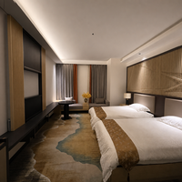 Tête de lit Greige Slim Panel pour lit double d'hôtel, finition bois foncé, configuration double, chambre standard, lit contracté pour l'hôtellerie