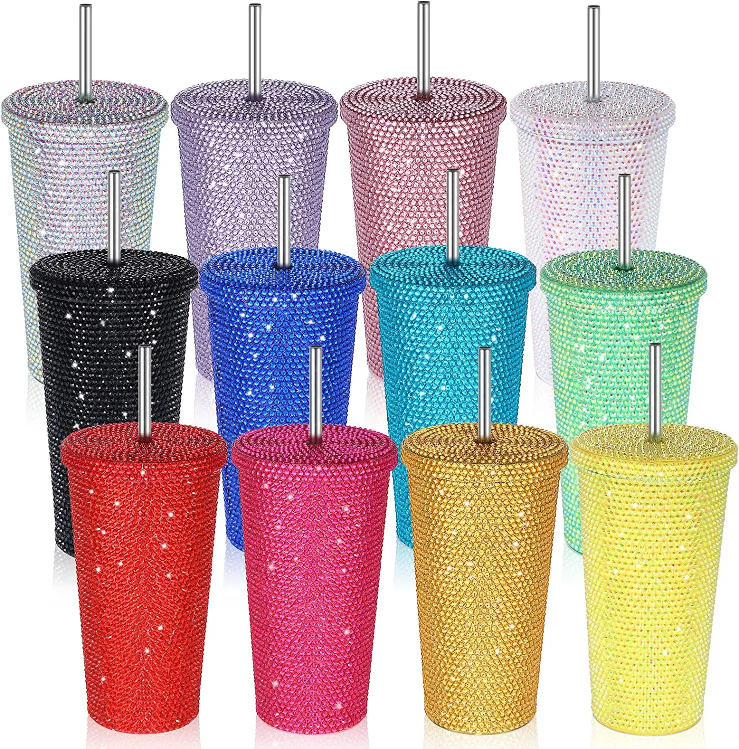 17oz 500ml lüks Glitter kahve kupa elmas su şişesi Tumbler termos çift duvar paslanmaz çelik Rhinestone seyahat kupa bardak