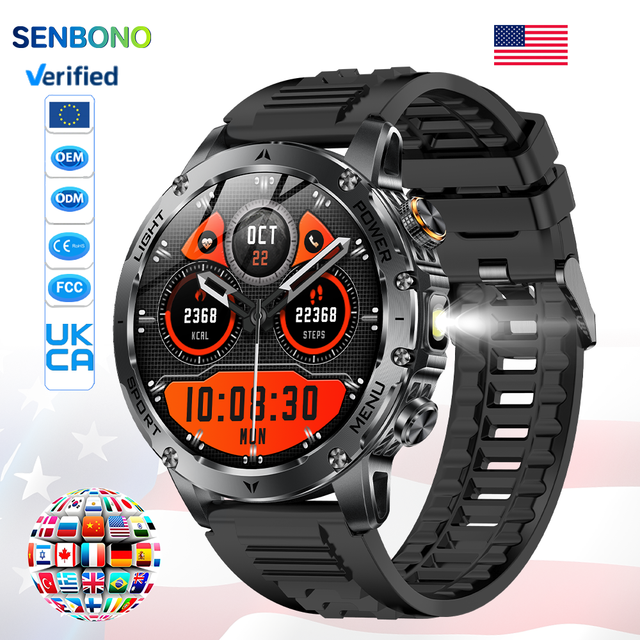 SENBONO AK87 High Quality Smartwatch with Flashlight 1.7 Inch Large Battery Capacity 1000mAh Waterproof Smart Watch Men Outdoors