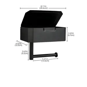 Bathroom Modern Style Metal Stainless Steel Black Phone Shelf Lid Storage Box Toilet Paper Holder With Storage