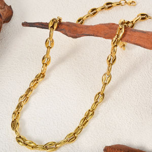 Collier tendance hip-hop en acier inoxydable plaqué or 18 carats avec chaîne en forme de grain de café pour femme, idéal pour un anniversaire - Product Image 4