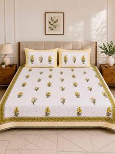 Best Quality Hand Block Premium Cotton Reversible Quilted Comforter with 2 <b>Pillow</b> Covers for Bedroom Decor Available For Sale - Product Image 3
