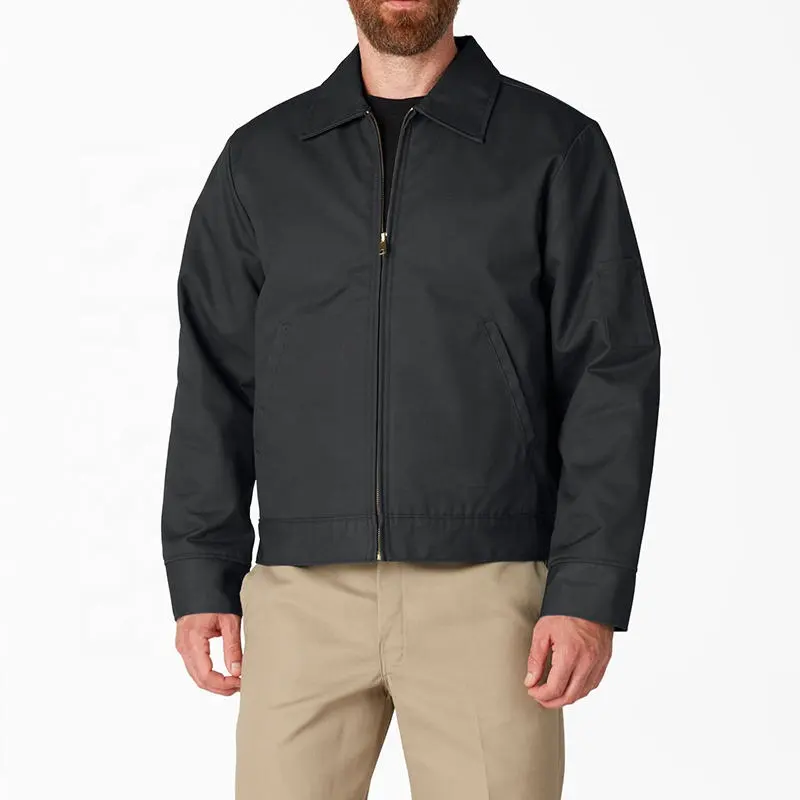 Zipper Closure Durable Twill Coats 100% Cotton Custom Men's Work Jacket Wholesale High Quality Long Sleeve Customized Logo