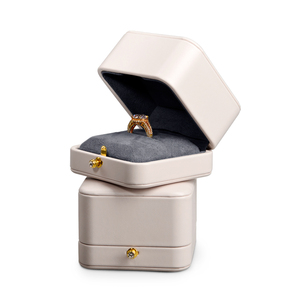 FANXI Custom Logo Ring <b>Box</b> <b>White</b> PU Leather Microfiber Storage Jewelry <b>Box</b> Packing <b>Box</b> - Product Image 5
